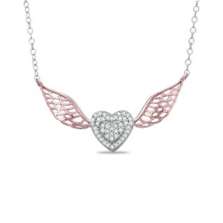 Diamond Accent Heart with Wings Necklace in Sterling Silver and 10K
