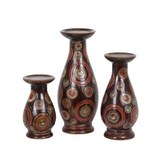 Privilege 3 piece Brown Dots Ceramic Candle Holders (set Of 3)