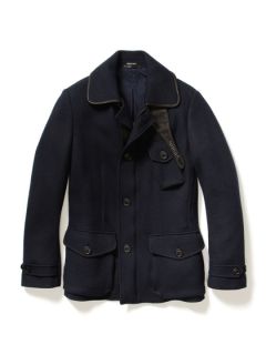 Wool Leather Trim Jacket by Giorgio Armani