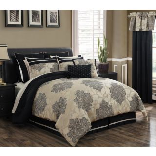 Private Label Lafayette 24 piece Jacquard Bed In A Bag With Sheet Set Black Size Queen