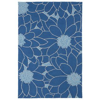 Indoor/ Outdoor Fiesta Blue Flower Rug (3 X 5)