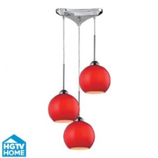 HGTV HOME 10240/3VERM Cassandra 3 Light Pendant with Vermilion Glass Shade, 10 by 9 Inch, Polished Chrome Finish   Ceiling Pendant Fixtures  