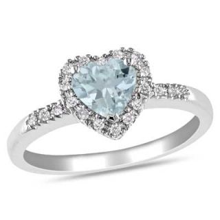 0mm Heart Shaped Aquamarine and 1/10 CT. T.W. Diamond Frame Ring in