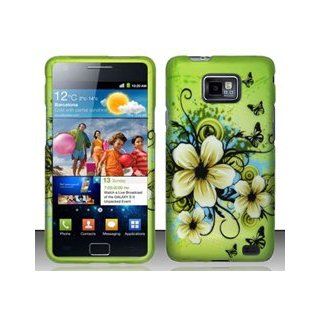 4 Items Combo For Samsung Galaxy S II i777 / i9100 (AT&T) Green Hawaiian Flowers 2D Design Snap On Hard Case Protector Cover + Car Charger + Free Stylus Pen + Free 3.5mm Stereo Earphone Headsets Cell Phones & Accessories