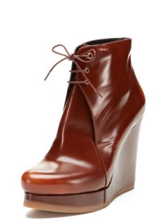 Lace Up Wedge Leather Bootie by Jil Sander