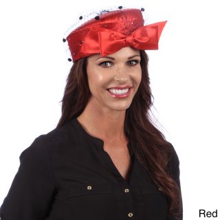Swan Hat Satin Pill Box Hat Fascinator With A Pretty Bird Cage Veil Red Size One Size Fits Most