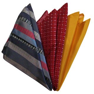Dmitry Mens Gray/yellow/red Italian Silk Pocket Squares (pack Of 3)