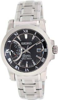 Seiko Premier Kinetic Black Dial Stainless Steel Bracelet Mens Watch SRG009 Seiko Watches