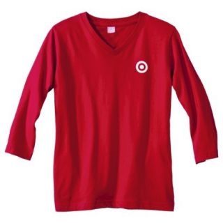 Womens Jersey 3/4 Sleeve Red V Neck T Shirt