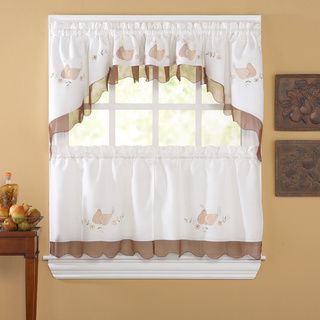 Anjou White/ Mocha 5 piece Curtain Tier And Swag Set