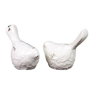 Antique White Ceramic Birds (set Of 2)