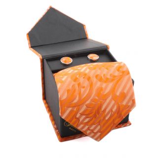 Ferrecci Mens Orange Floral Boxed Necktie And Cufflinks