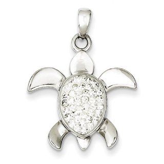 Sterling Silver Rhodium Plated Stellux Crystal Turtle Pendant Jewelry