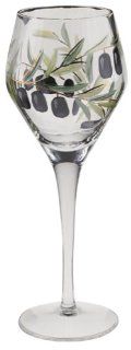 Wine Things Unlimited Tuscany Hand Painted Olive White Wine Glasses, Set of 4 Kitchen & Dining