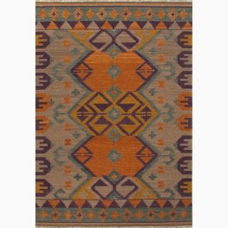Handmade Orange/ Purple Wool Natural Rug (2 X 3)