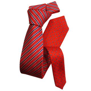 Dmitry Mens Red And Navy Patterned Double sided Italian Silk Tie