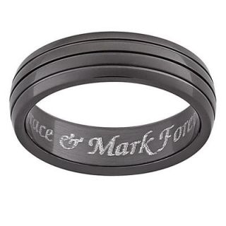 Mens 6.0mm Engraved Grooved Black Titanium Band (25 Characters