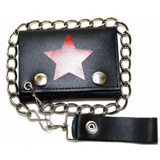Hollywood Tag Red Star Leather Tri fold Chain Wallet
