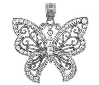 10K Butterfly Pendant White Gold Jewelry