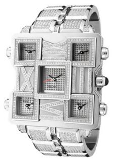 Elini Barokas 2706SEF  Watches,Mens Square World Automatic White Diamond (8.75 ctw) Pave Dial Stainless Steel, Luxury Elini Barokas Automatic Watches