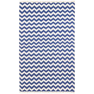 Hand Woven Flat Weave Blue Electro Wool Rug (9 X 12)