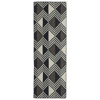 Flatweave Tribeca Diamonds Black Wool Runner Rug (26 X 8)