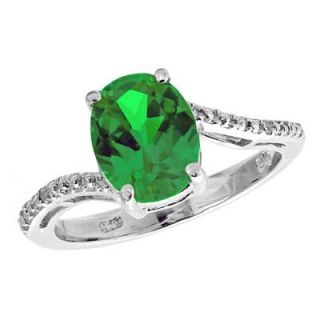 Oval Lab Created Emerald and Diamond Accent Ring in Sterling Silver