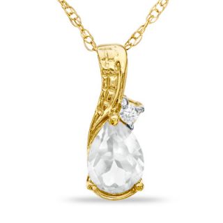 Pear Shaped White Topaz and Diamond Accent Teardrop Pendant in 10K