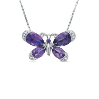 Amethyst Butterfly Pendant in 14K White Gold with Diamond Accents
