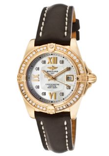 Breitling H7135653/A668 LT  Watches,Womens Windrider Diamond White MOP Dial 18k Solid Rose Gold Case Black Genuine Leather, Luxury Breitling Quartz Watches
