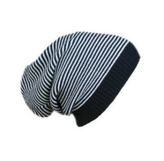 Fashion Helpers Women's Striped Knit Boyfriend Slouch Beanie Hat One Size Black and White Stripes  Sports & Outdoors