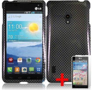 LG LUCID 2 VS870 GREY CARBON FIBER PRINT COVER SNAP ON HARD CASE + SCREEN PROTECTOR from [ACCESSORY ARENA] Cell Phones & Accessories