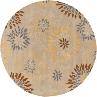 Hand tufted Cahil Pussywillow Beige Wool Transitional Floral Rug (6 Round)
