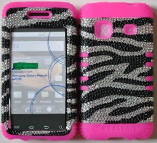 SAMSUNG M820 GALAXY PREVAIL BOOST & PRECEDENT STRAIGHT TALK HYBRID SILICONE RUBBER HOT PINK + HARD PLASTIC COVER SNAP ON ZEBRA/BLING Cell Phones & Accessories