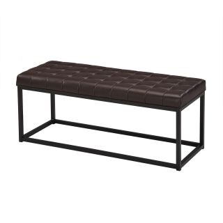Brown Tufted Bonded Leather Metal Frame Bench