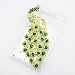bling 3D clear case dark green peacock diamond crystal hard back cover for Nokia Lumia 820 Cell Phones & Accessories