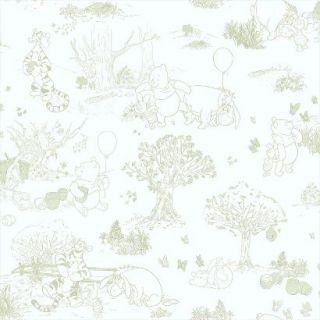 Pooh and Friends Toile Wallpaper   White/Green