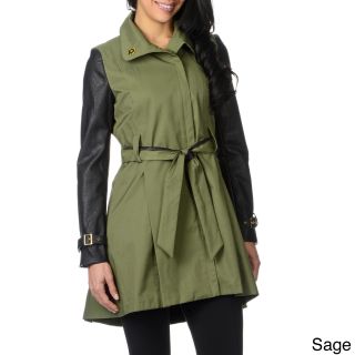 Steve Madden Womens Faux Leather Sleeve Trench Coat
