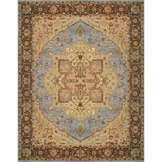 Hand knotted Heriz Serapi Blue Brown Vegetable Dyes Wool Rug (4 X 6)