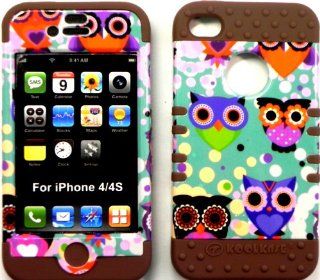Bumper Case for AT&T/Verizon/Sprint/Virgin Mobile/US Cellular/Cricket Wireless Apple iPhone 4 4G 4S 2 in 1 Hybrid Case Cover Tiny Owls Snap On + Brown Silicone Cell Phones & Accessories