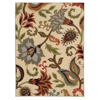 Loop Pile Over Scale Floral Ivory/ Multi Nylon Rug (67 X 93)