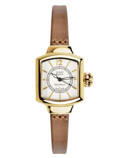 Womens Gold & Brown Leather Square Watch by GlamRock