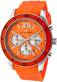 JACQUES LEMANS 1586G  Watches,Rome Chronograph Orange Guilloche Dial Orange Silicon, Chronograph JACQUES LEMANS Quartz Watches