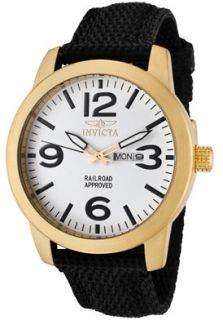 Invicta 1049  Watches,Mens Specialty White Dial 18K Gold Plated Case Black Nylon, Casual Invicta Quartz Watches