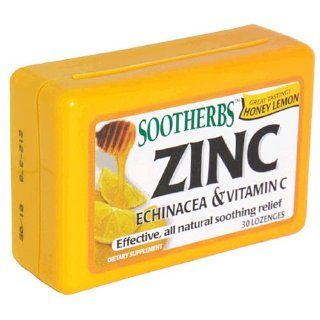 Sootherbs Zinc Lozenges with Echinacea & Vitamin C, Honey Lemon, 30 Count Boxes (Pack of 4) Health & Personal Care