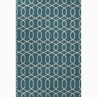 Handmade Geometric Pattern Blue/ Ivory Wool Rug (8 X 10)