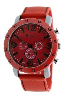 Raynell Tri Faux Chrono Red Resin Band Sport Watch #R7625 44R Watches