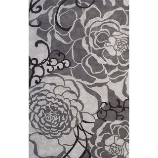 Nuloom Handmade Rose Floral Grey Wool Rug (36 X 56)