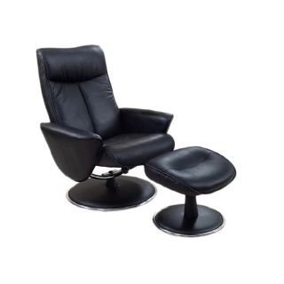 Comfort Black Bonded Leather Recliner Chair And Ottoman Set