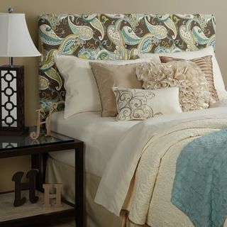 Mozaic Humble + Haute Pemberton Taupe Spa Blue Paisley Queen Tufted Upholstered Headboard Blue Size Queen